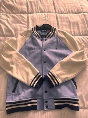 Polo by Ralph Lauren Light Blue & Cream Varsity Bomber Jacket